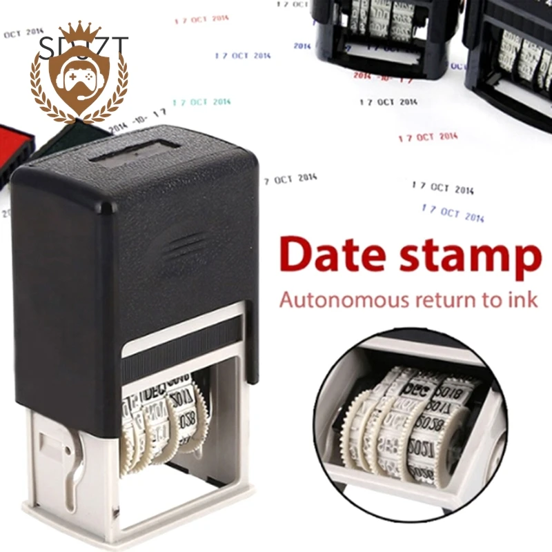 1Pcs Self-Inking Date Stamp Square Multicolor English Seals DIY Scrapbook Labels Stationery School Office Supplies