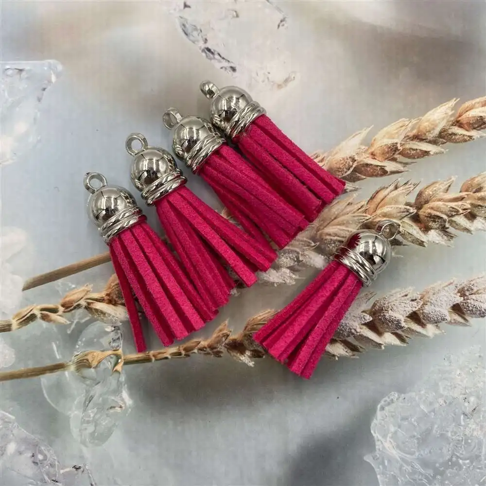 5~60pcs 38mm Sliver Hat Head Suede Faux Leather Tassel For Keychain Cellphone Straps Jewelry Summer DIY Pendant Charms Finding