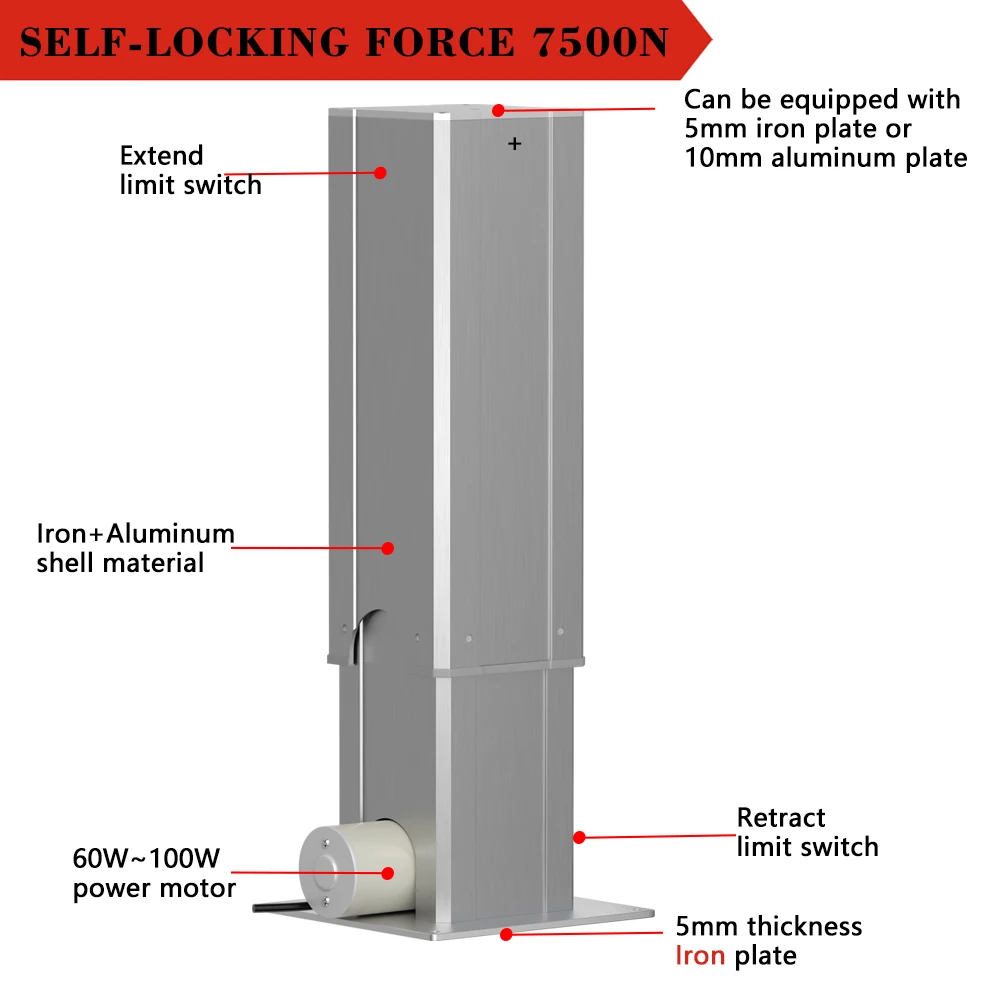 7500N Electric Lifting Column with App Controller 750kg Load 50mm~1400mm stroke Iron 24V Hand Control Platform Lifter Motor