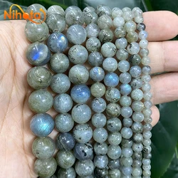 Natural Stone Beads Gray Labradorite Round Loose Beads 4/6/8/10/12mm DIY Bracelet Accessories For Jewelry Making 15'' Strand
