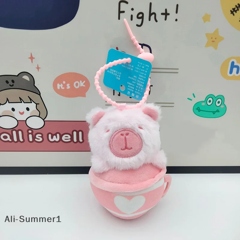 【E】Cartoon Cute Coffee Cup Capybara Plush Keychain For Kids Stuffed Capybara Animal Doll Toy Backpack Plushie Ornament Pendant