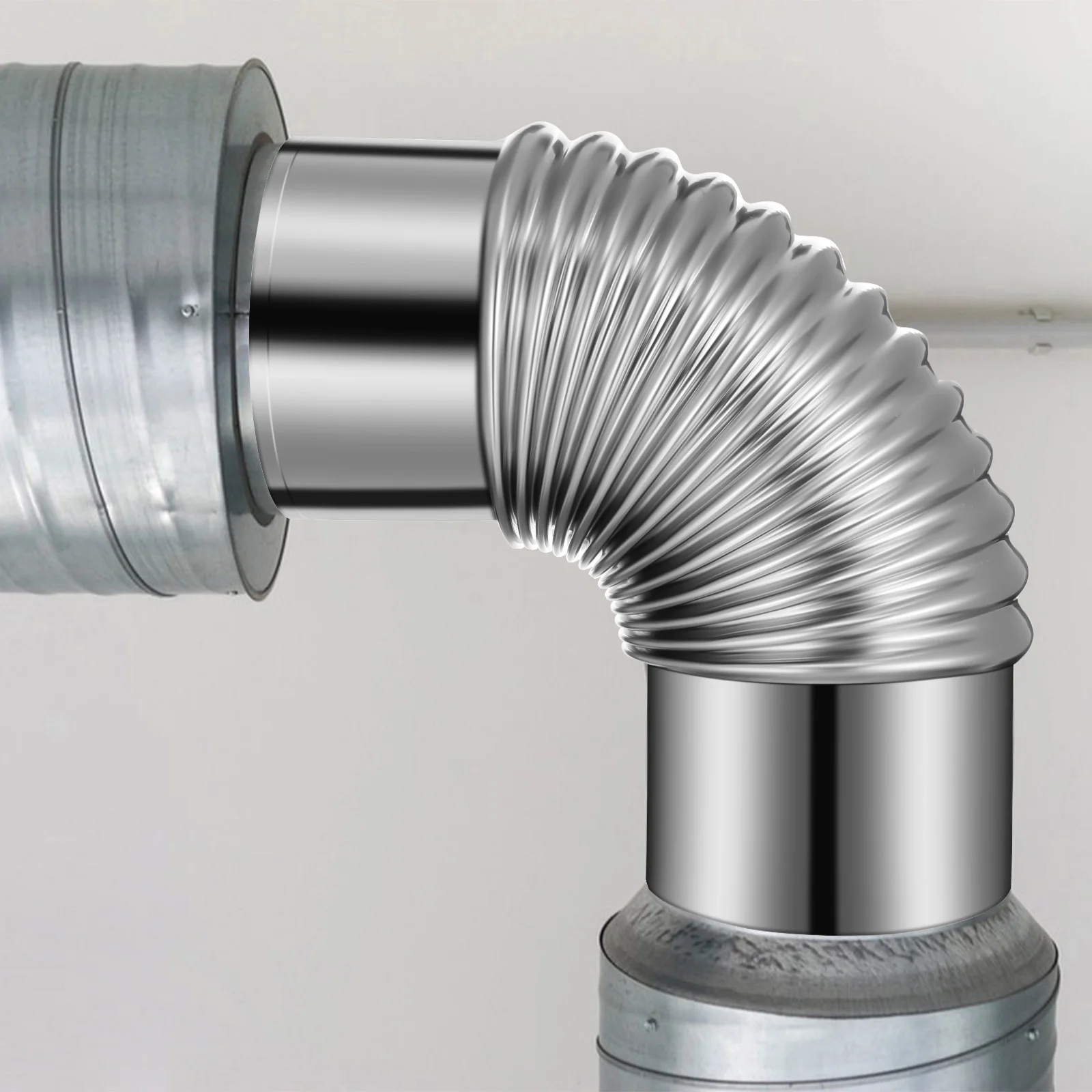 

Flexible Stainless Steel Elbow Chimney Flue Rustproof Durable Metal Flue Wood Stove Exhaust Hose Wood Stove Elbow Exhaust
