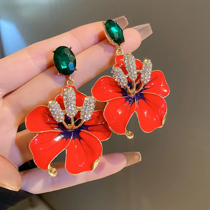 Rhinestone Dripping Flower Stamen Geometric Dangle Earrings for Women Exaggerated Personality Advanced Party Wedding Jewelry K