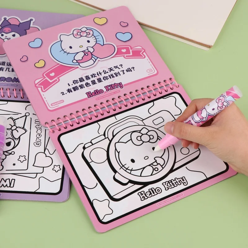 

Sanrio Cartoon Large Magical Water Drawing Notebook With Clear Water Painting Repeatedly Painted By Kuromi And Hello Kitty
