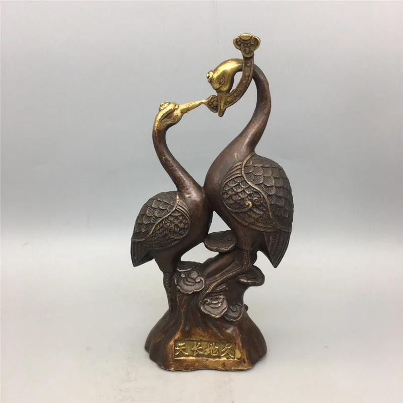 Pure copper ornaments, two cranes welcoming the door, symbolizing a hundred years of harmonious union, brass crane craft d