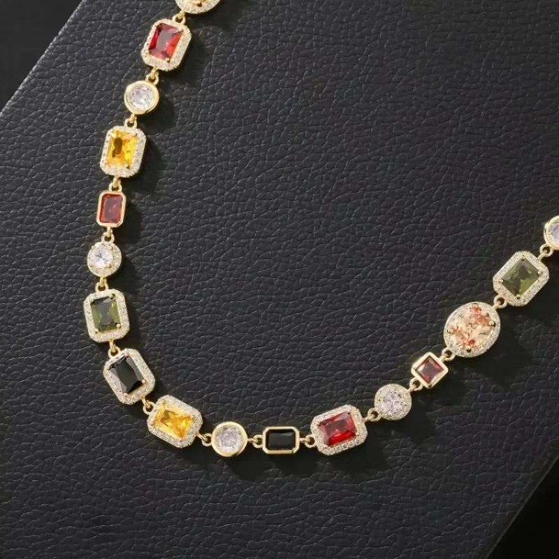 

Multi Color Gemstone Beaded Necklace Rainbow Motley Choker Women Jewelry Zirconia Tennis 18K Gold Colorful Gem Stone Men Chain