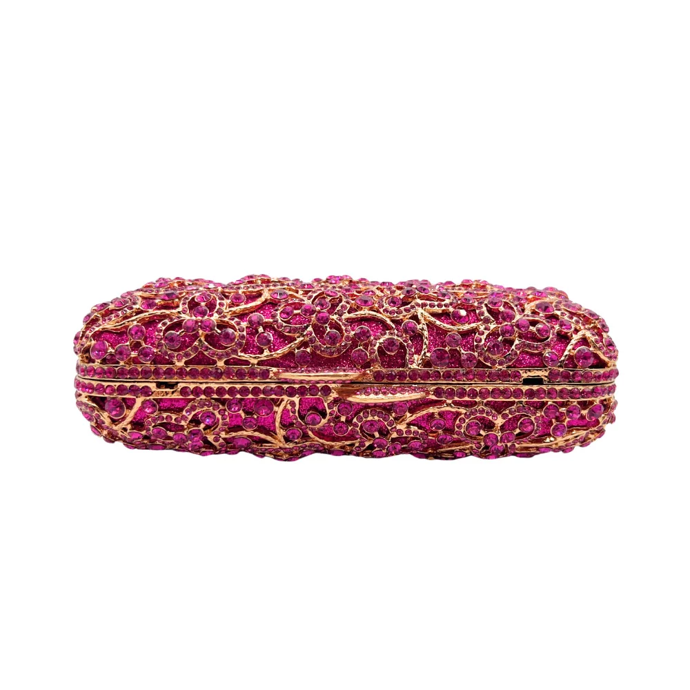 Fuchsia Bling Diamond Bridal Evening Clutches Luxury Designer Women Crystal Purse Lady Rhinestone Party Dinner Formal Handbang