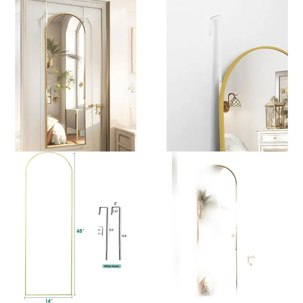 

14x 48 Arched Gold Wall Mirror, Over Door, Full-Length, Hanging or Wall Mount, Modern Style