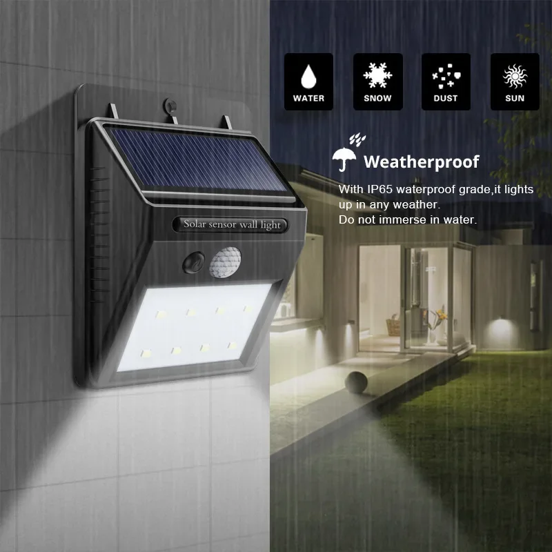 Lámpara LED Solar de pared para exteriores, luz luminosa con Sensor de movimiento, impermeable, para jardín y patio, 20/30/144 LED