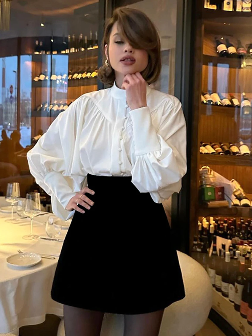 

Parc Fee Fashion Loose White Women's Blouse 2026 Casual Stand Collar Long Sleeve Lady Shirt Elegant Classic Top Female Clothing