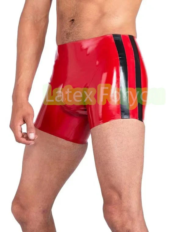 

Handmade Natural Man Red Latex With Side Black Trim Shorts Rubber Gummi Men Panties NO Zip Fitted Sexy Man Boxer