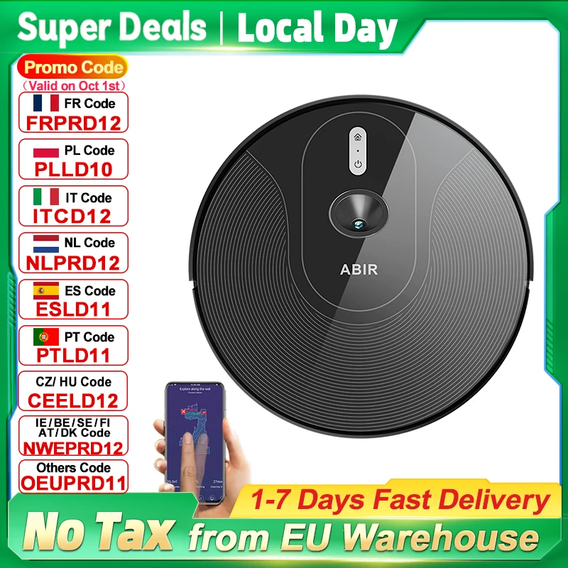 Robot aspirapolvere ABIR X6PRO con sistema oculare intelligente, aspirazione 6000pa, software Virtual Wall, pulizia a zone, disinfezione con lavaggio a umido, memoria mappa, compatibile con Alexa,