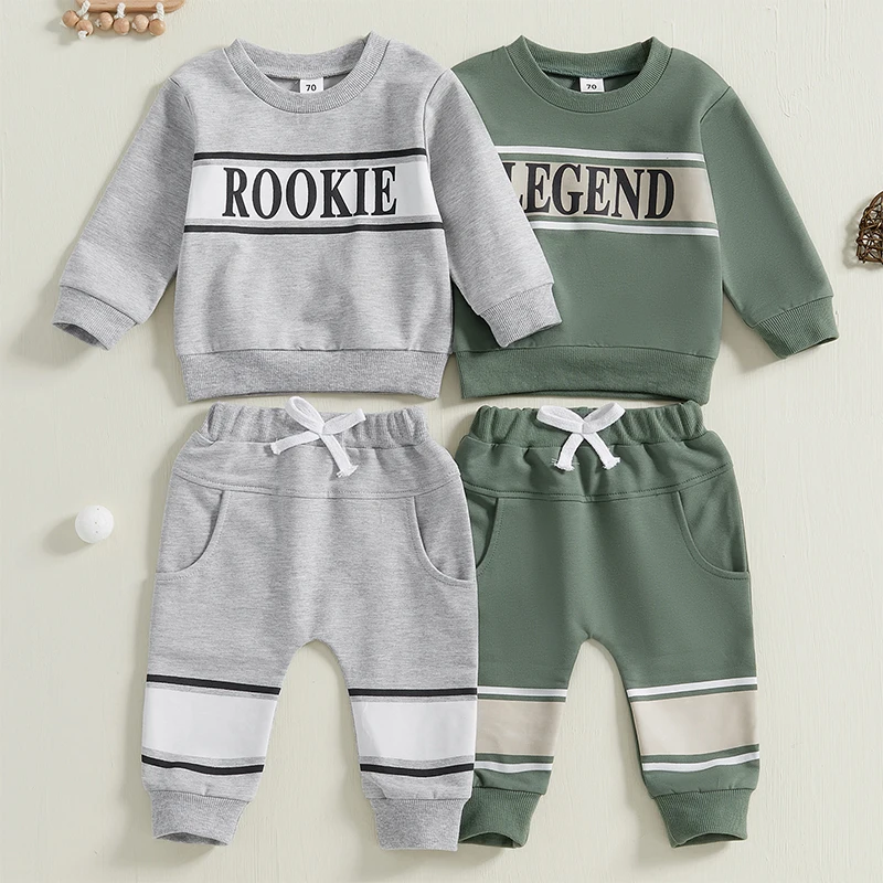 2024-09-18 Lioraitiin Baby Jongens Set Lange Mouw Ronde Hals Letters Print Sweatshirt Met Contrasterende Kleur Joggingbroek Kleding