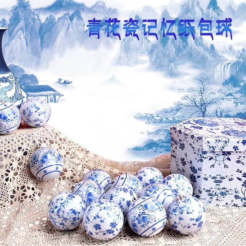 Decorative blue and white porcelain paper bag memory ball hanging ball decoration ball store opening creative National Day