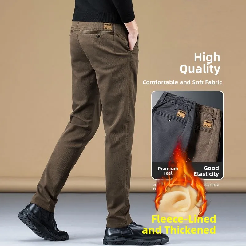 بنطال كاجوال بقصة ضيقة للرجال مبطن بالخريف والشتاء أنيق شبابي مستقيم الساق من القطن والبوليستر بسحاب غير مكي مع...