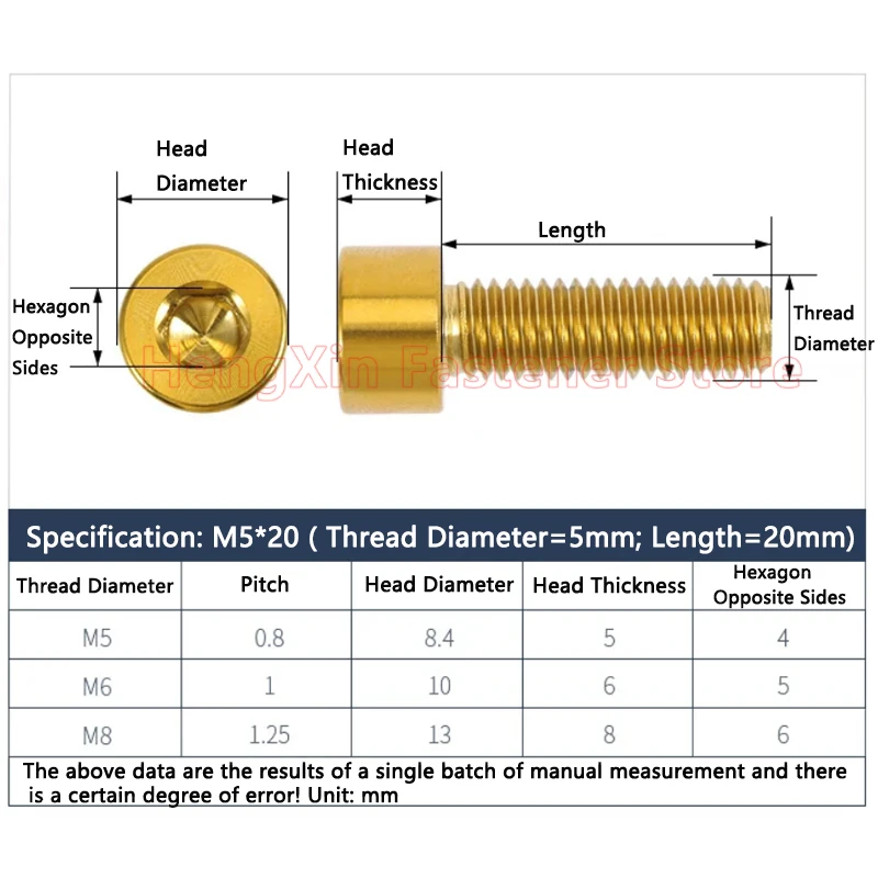 1PCS TC4 Titanium Alloy Allen Bolt M5 M6 M8 Hexagon Hex Socket Head Cap Screw Cylindrical Refitted Screw Length 15-40mm DIN912