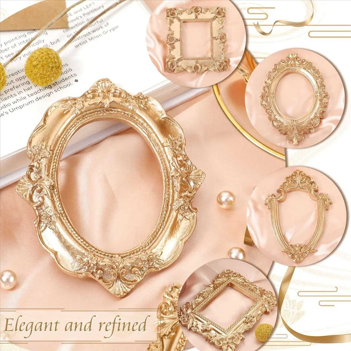 【A75U】 5Pcs Vintage Resin Picture Frame Wall Hanging Photo Frame Table Top Jewelry Display Frame Holiday Party Hotel Decor