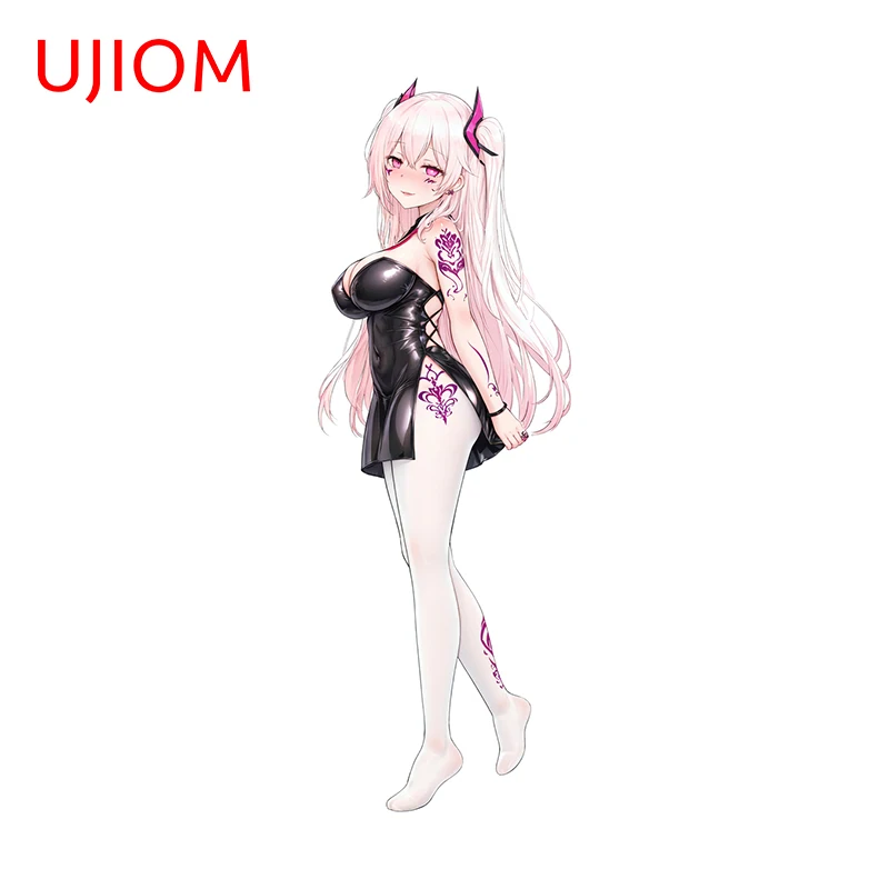 ملصق حائط UJIOM مثير وجميل من Waifu، ملصق حائط أنيق للشعر الوردي، قرون الشيطان، ملصق وضعية واقفة مناسب للأسطح الملساء