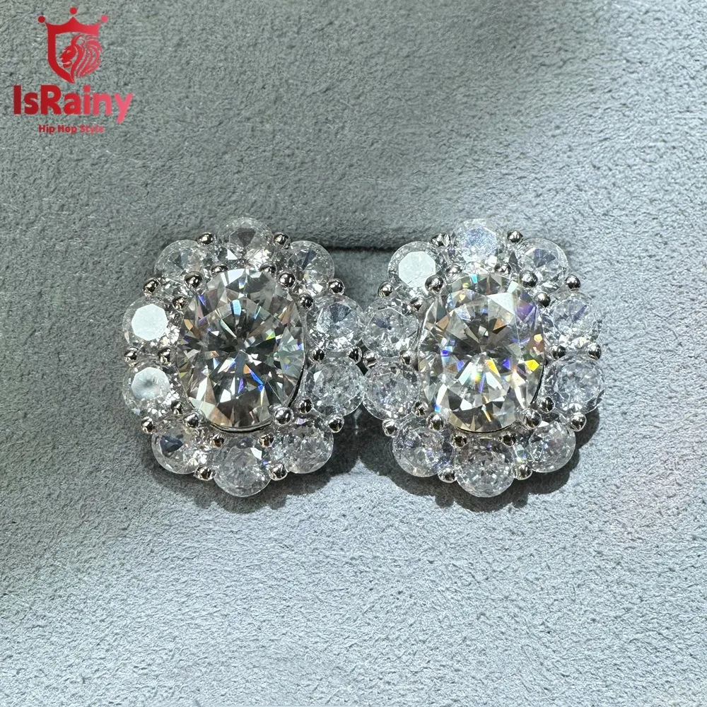 

IsRainy 100% 925 пробы серебряные 7*9 мм овальной огранки D Moissanite свадебные серьги для женщин ювелирные изделия