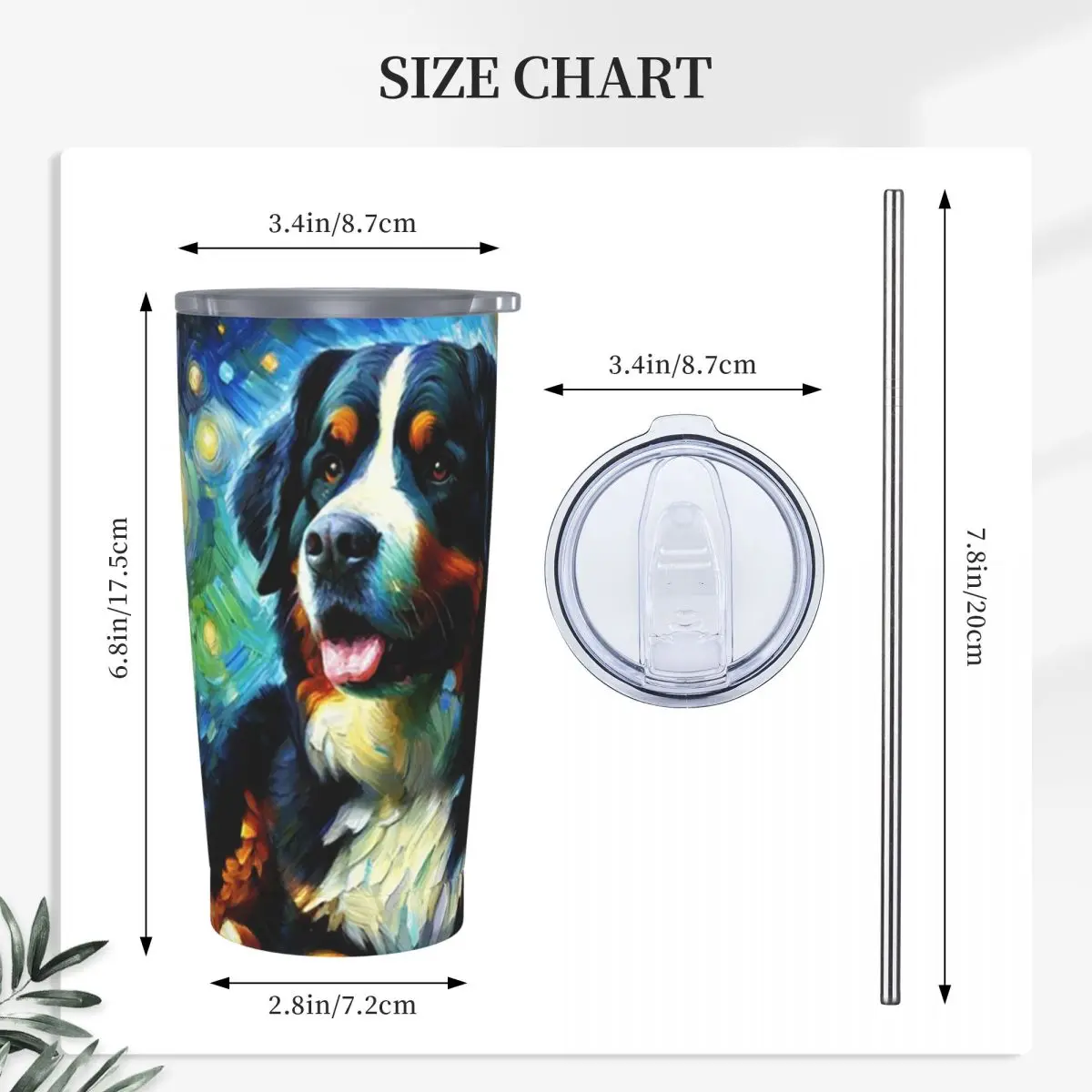 Starry Night Bernese Mountain Dog Van Gogh Lover Stainless Steel Tumbler Vacuum Insulated Mug Thermal Cold Cup Straws With Lid