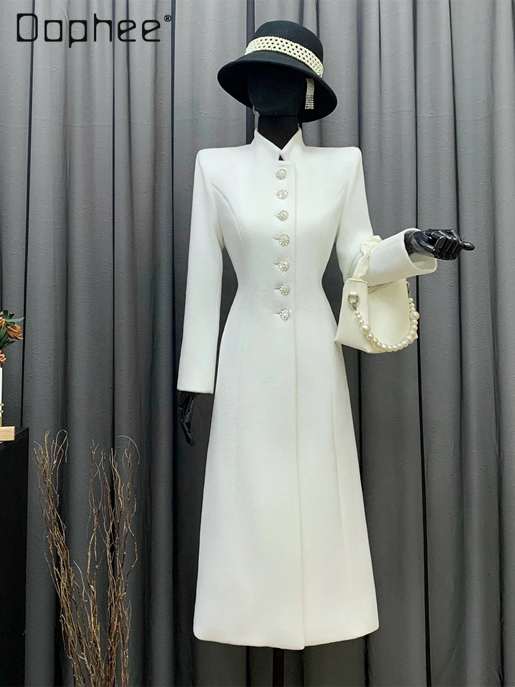 

Winter New High-End Elegant Slim Stand Collar Woolen Coats Hepburn Style Commuting Fashion Thickened Warm Wool Coat Women