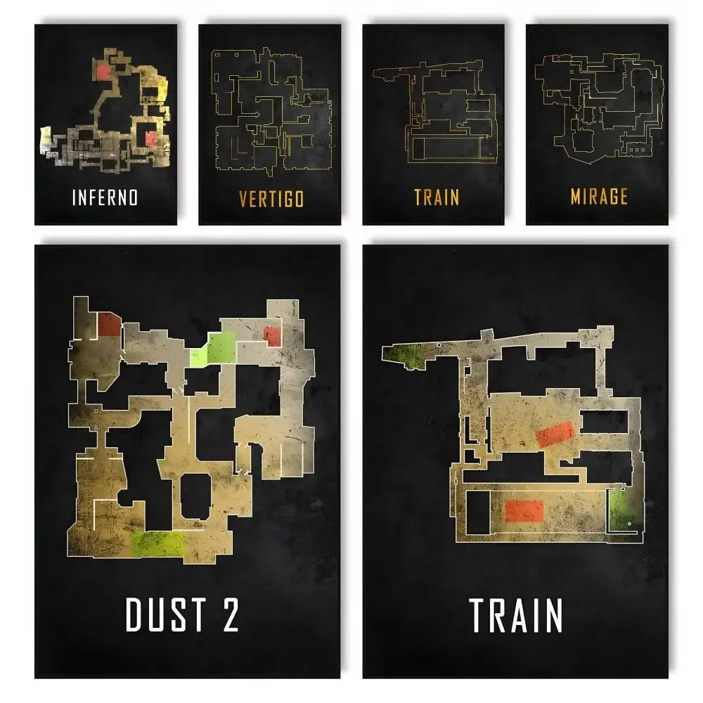 الكلاسيكية Cs2 خريطة ملصق ذاتية اللصق الفن للماء ورقة ملصق مقهى بار غرفة جدار ديكور #2