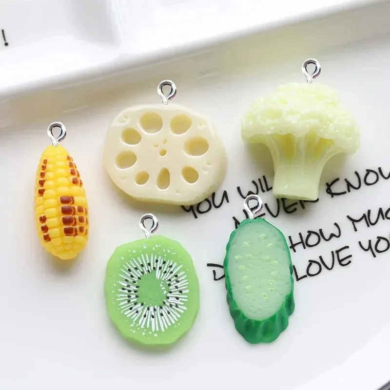 10Pcs Realistic Simulation Fruit Vegetable Resin Pendants Kawaii Mini Food Charms Handmade DIY Jewelry Accessories