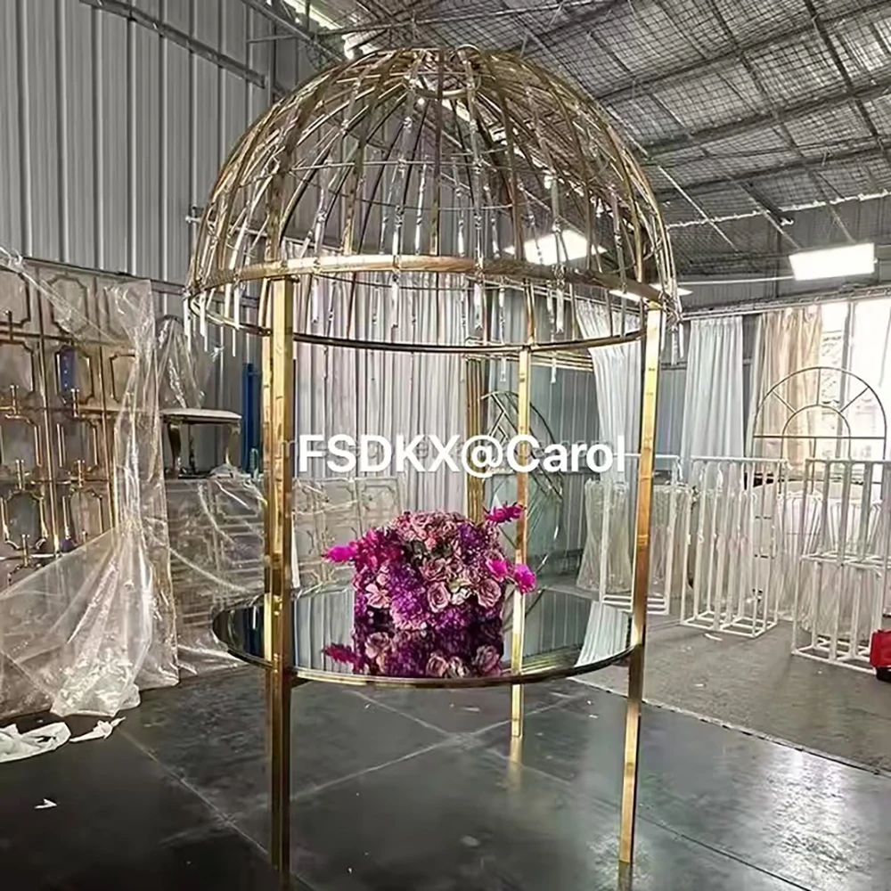 Stainless steel restaurant bride and groom umbrella birdcage dining tables