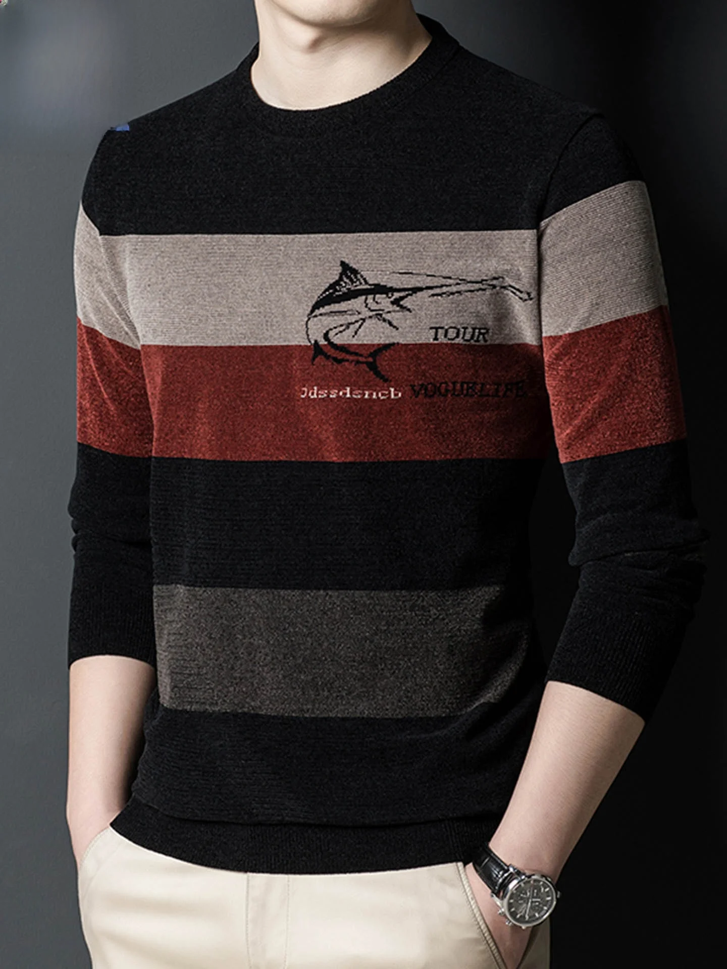 

Утепленная шерстяная вязаная футболка с длинным рукавом и круглым вырезом, на флисовой подкладке, базовый слой для мужчин, весна-осень-зима, модная одежда.