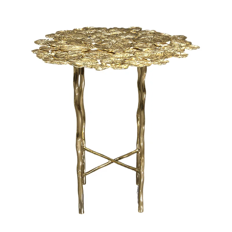 Mesa de centro totalmente de cobre de lujo, ligera y moderna, mesa de patio de villa de fundición de cobre