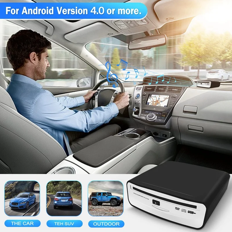 Universal Portable Car External CD Player, Plugs Into Car USB Port, Laptop, TV For Android 4.0 And Above Navigation