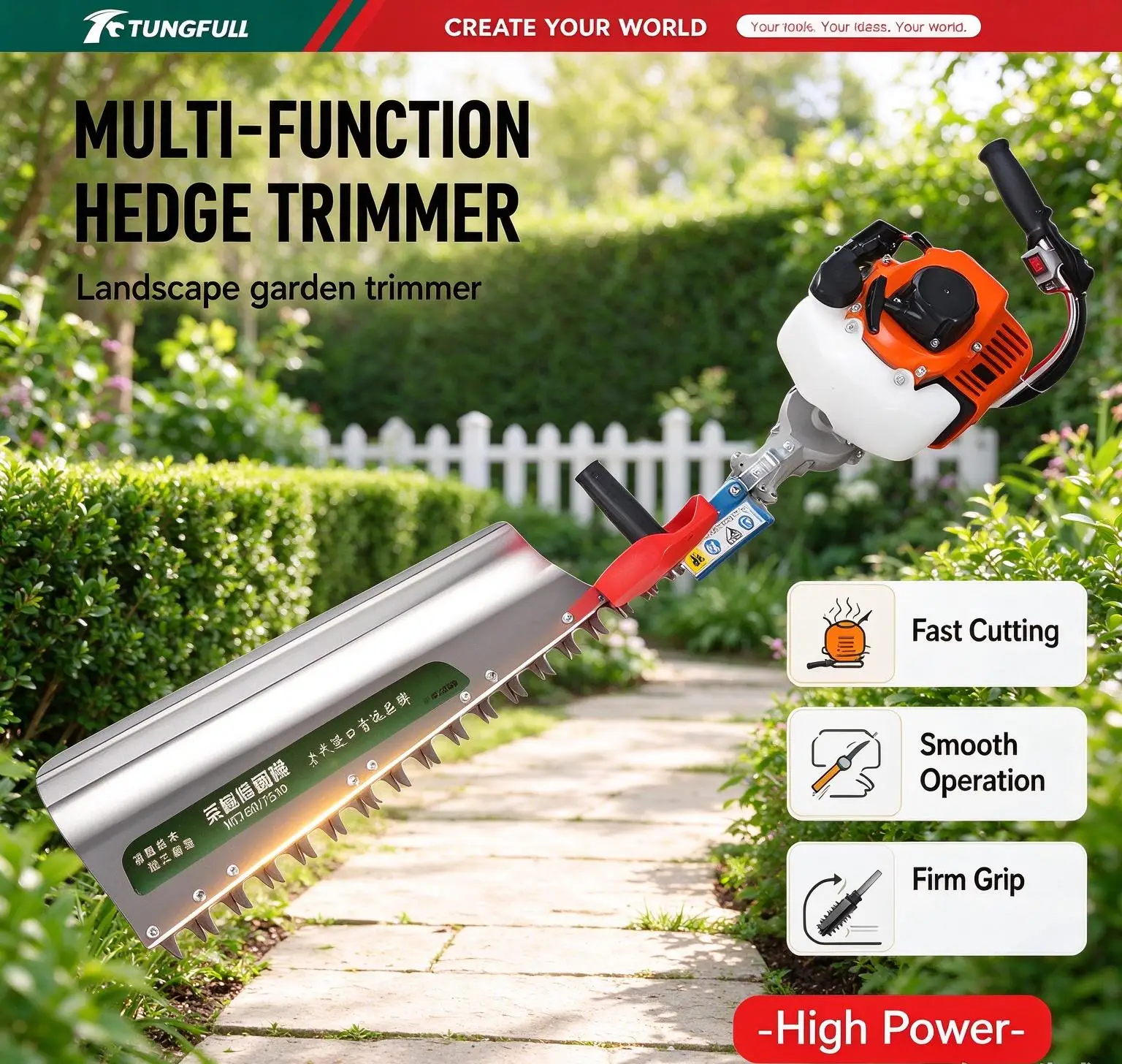 TUNGFULL 98CC Gas-powered Hedge Trimmer Multifunctional Tea Tree Pruner Garden Pruning Tool for Outdoor Tea Farm Harvest