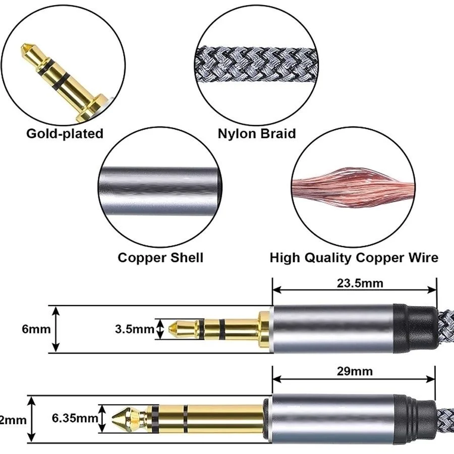 3.5mm do 6.35mm Adapter przewód Aux do wzmacniacz miksujący odtwarzacza CD głośnik pozłacany 3.5 Jack do 6.5 Jack męski kabel Audio 5m