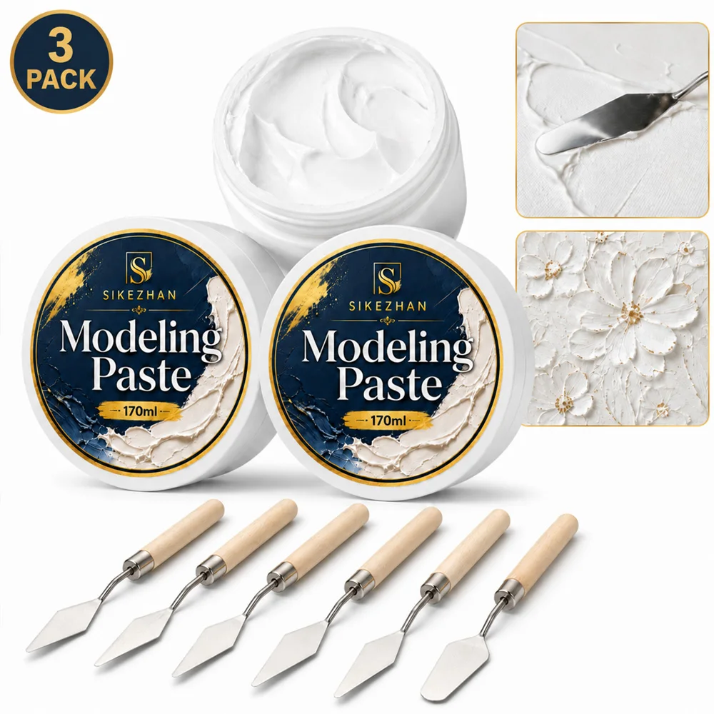 3 Pack Acrylic Modeling Paste 170ml Texture Cream Set with Palette Knives for Canvas Painting Relief Art DIY Craft Supplies Kit