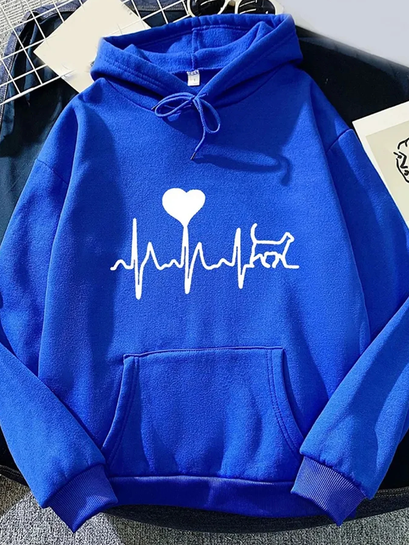 Heartbeat Love Creative Print Women'S Hoodies Korean Loose Hoody Pocket Comfortable Pullovers Autumn Fleece Female Streetwear