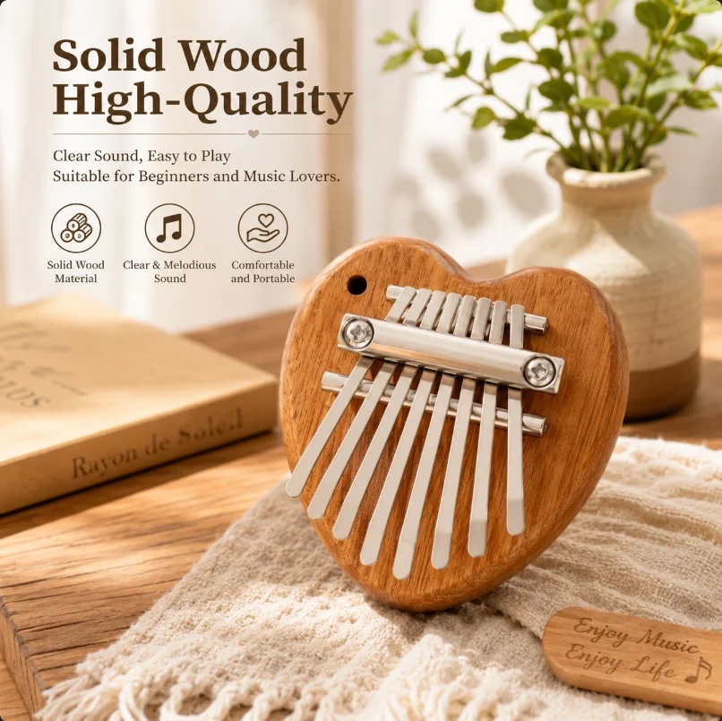 8 Keys Mini Kalimba Wooden Thumb Piano with Lanyard Finger Piano Musical Instrument Portable Compact & Exquisite with Pure Tone