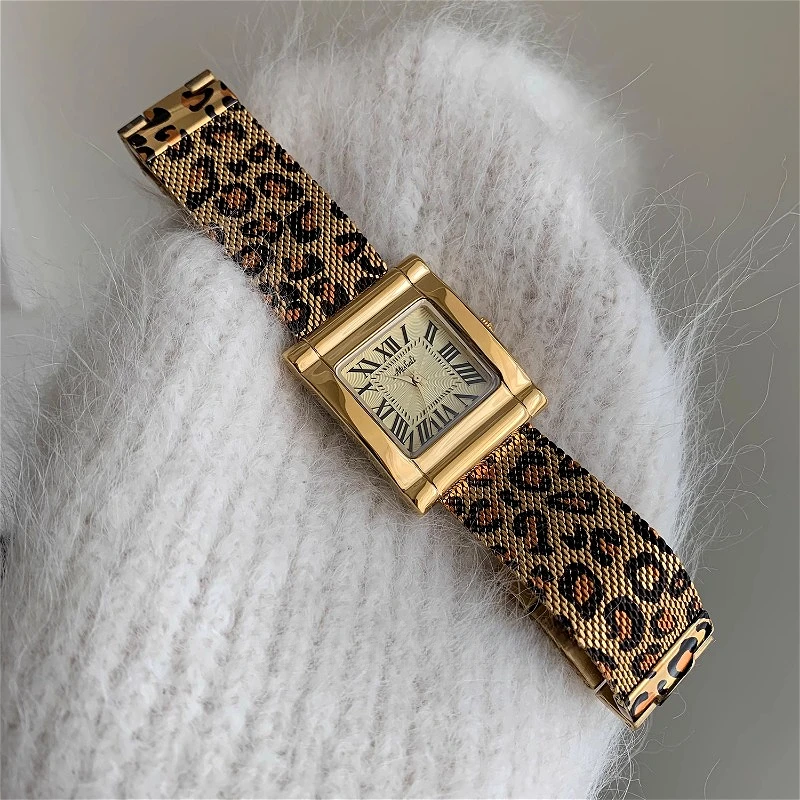 Women\'s Watch Square Dial Quartz Watch Personalized Leopard Pattern Band  Fashion Luxury Watch Gift for Lovers Wrist Watch