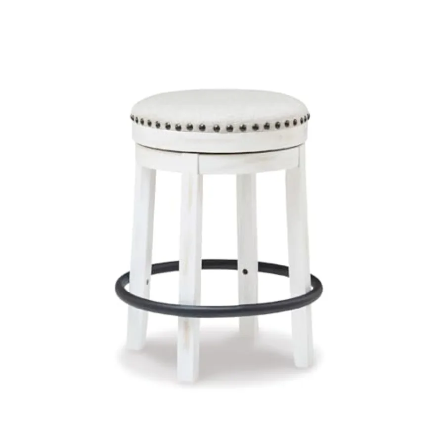 

Valebeck Casual Upholstered Swivel Stool Round Metal Footrest Nailhead Trim Detail Wood 24" White and Black