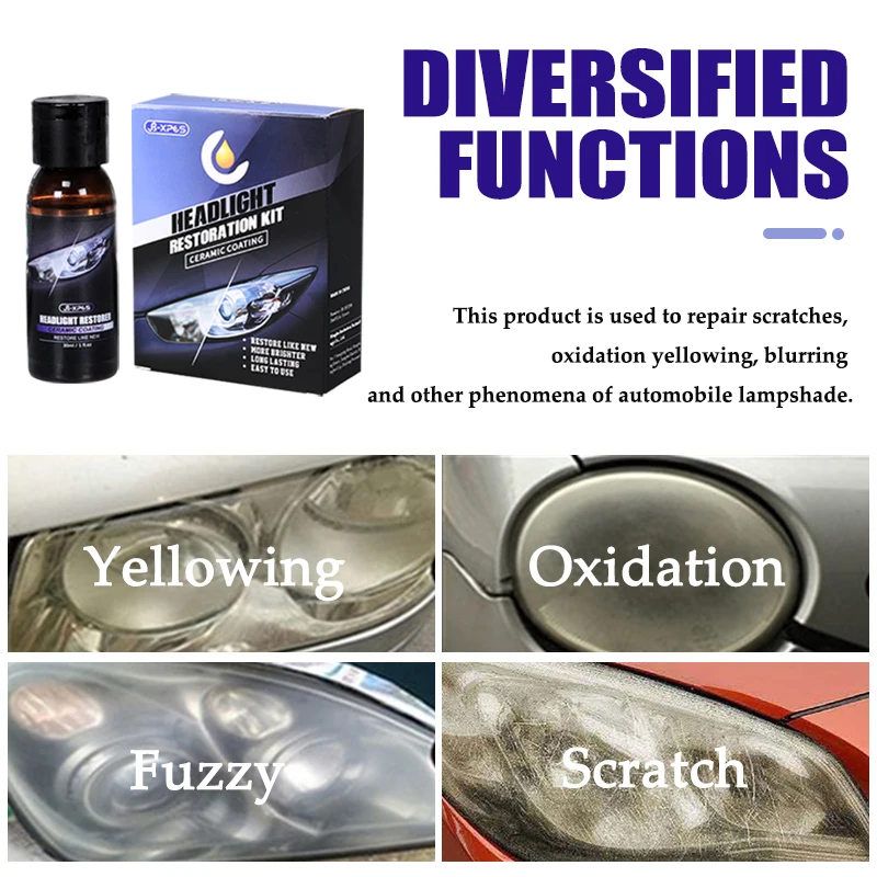 Car Headlight Restoration Kit Oxidative Yellowing Repair Liquid Polymer Refurbishment Lens Headlight Polishing 30ml