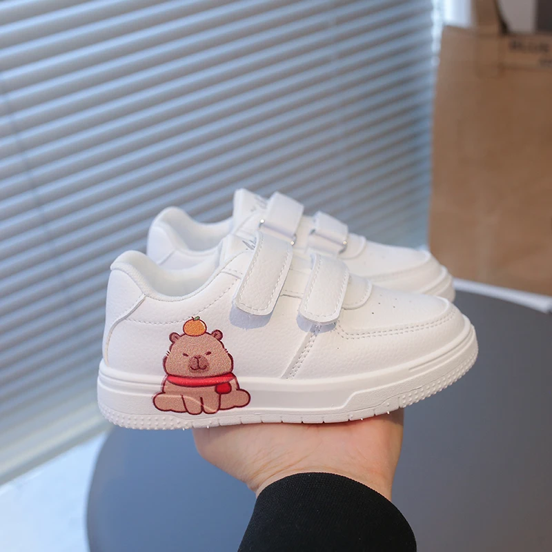 Children White Skate Shoes for Boys Girls Unisex Kids Casual Sneakers Cartoon Capybara Classic Non-slip Breathable Soft 21-38