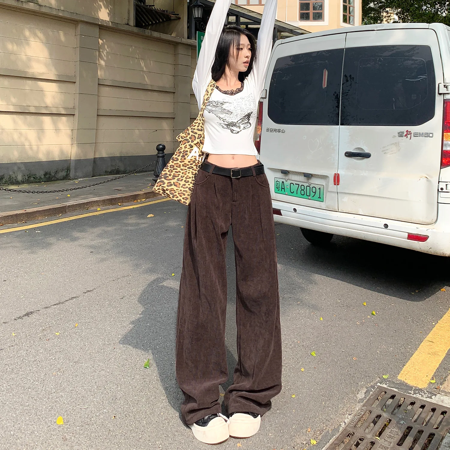 Shascullfites Autumn And Winter College Style Straight Pants Corduroy Wide-leg Pants Women's High Waist Drape Casual Pants