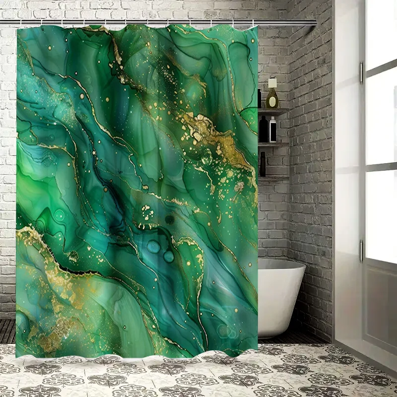 

Luxury Green Gold Shower Curtain Waterproof Fabric Perfect for Bathroom Decor 72 x 84 (183cm x 213cm)