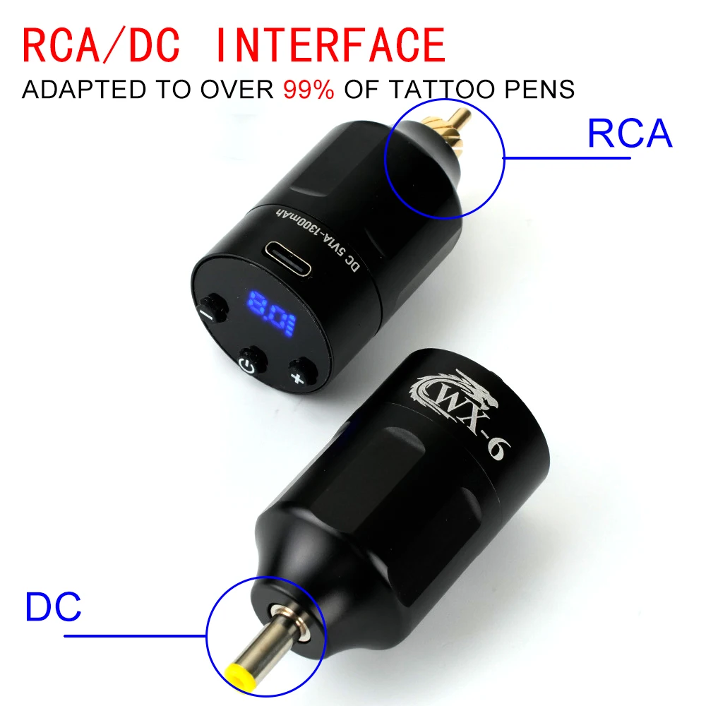 Portable Mini Tattoo Wireless Power Supply Unit, Rechargeable RCA/DC Adapter For Tattoo Pens, Motor Machine With On/Off Control