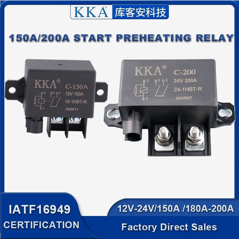 

KKA-C150/200A 12V/24V 150A/200A Tyco Type Automotive Relay, High Current Car Starter Relay for Car, Truck, Boat, RV, BMW Series