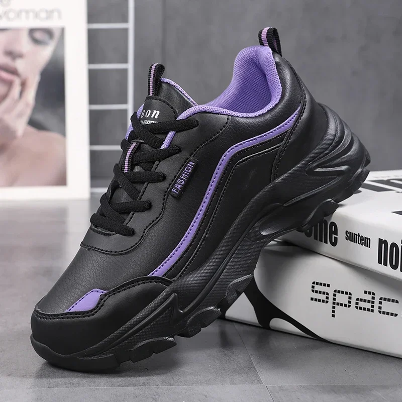 

High Quality Black Leather Platform Shoes for Women Fashion Women Running Shoes New Designer Sneakers for Women Zapatos De Mujer