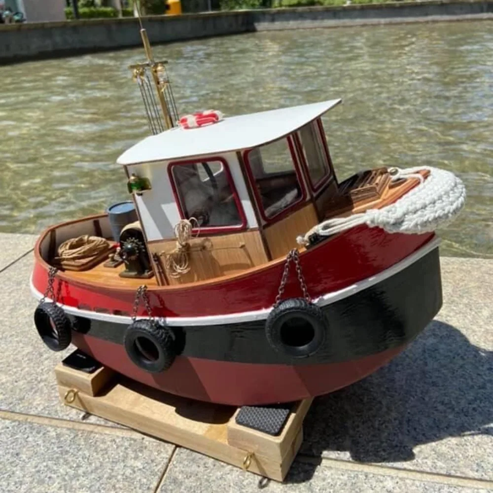 RC Ships 60cm Cute Remote Control Tugboat Model Wooden Structure RC Boat Model Kit Ship Toy Boys' Toy