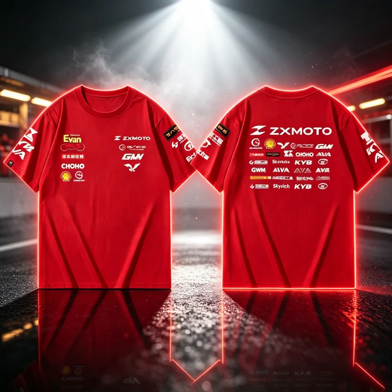 New ZXMOTO Motorcycle Racing Team Double Side Short Sleeve T-shirt Motorbike Rider Track Race Fan Daily Casual Family Kids Tees