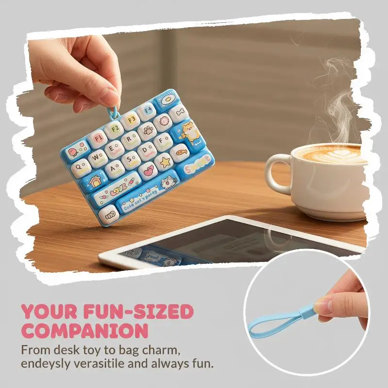 Portable Fidget Keyboard Keychain 26 Grid Clickable Keycap Anti Anxiety Stress Relief Sensory Toy for Kids Party Favors
