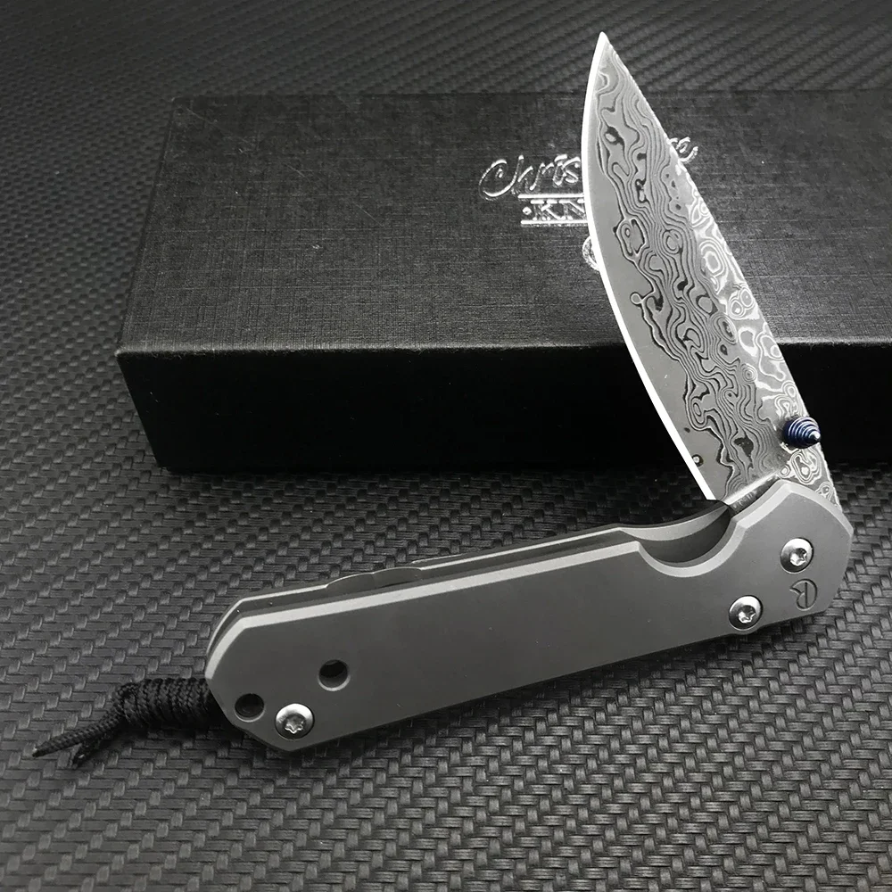 Tactical Chris Reeve Folding Knife Damascus Steel Pocket Survival Outdoor Knives TC4 Titanium Alloy Handle Camping Jackknife