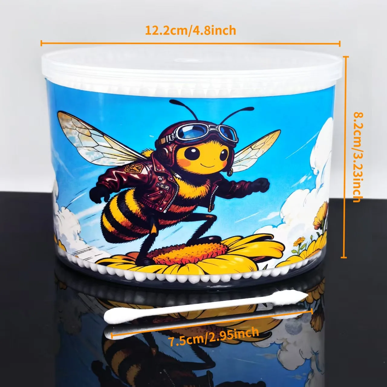 500개/1000개 귀여운 벌 패턴 양면 면봉, 일상 가정 청소용 면봉, 선물용 면봉